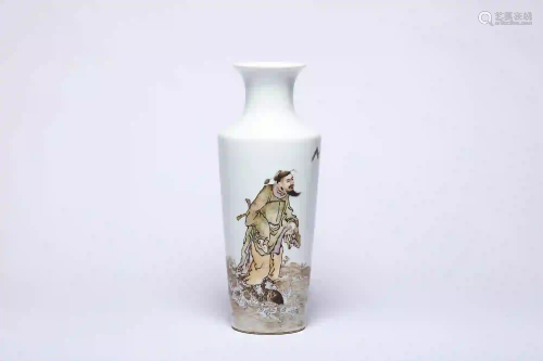 A Figural Famille Rose Vase with Wang Qi Mark