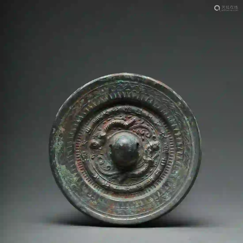 A Dragon and Tiger Bronze Mirror Han Dynasty