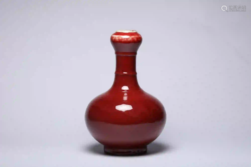 A Garlic Formed Lang Glazed Copper Red Vase Qing