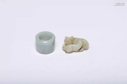A group of Jadeite Archery Ring and Beasts Figure Qing