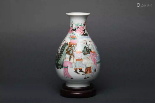 A Figural Famille Rose Yuhuchun Vase with Qianlong Mark