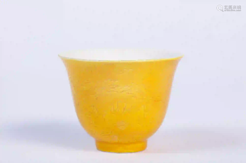 A Carved Dragon Yellow Ground Cup with Guangxu Mark