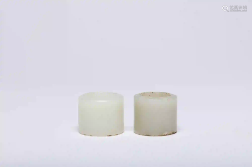 A Group of Hetian White Jade Archery Thumb Rings Qing