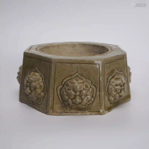 A Yue Octagonal Inkstone with Lions Song Dynasty