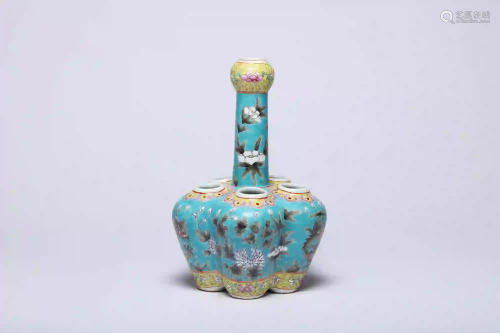 A Famille Rose Dragon Six-Chambers Vase with Long Neck