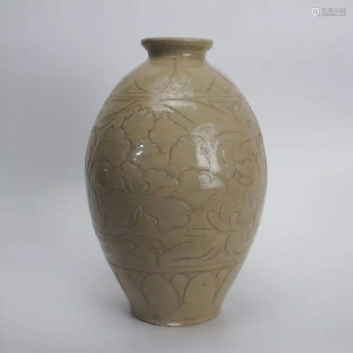 A Carved Floral Longquan Celadon Meiping Vase Song