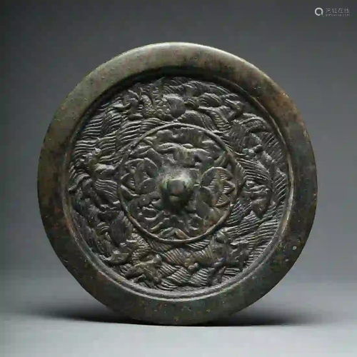 A Landscape and Auspicious Animals Bronze Mirrors Liao