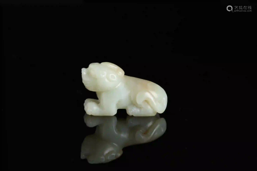 A Carved Hetian Jade Mythical Beast Figure Qing Dynasty