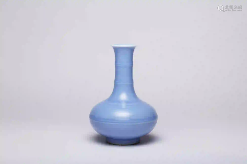 A Blue Glazed Long Neck Vase with Qianlong Mark