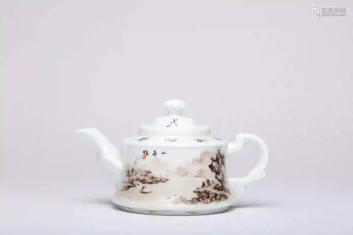 A Qianjiangcai Teapot with Wang Xiao Ning Mark