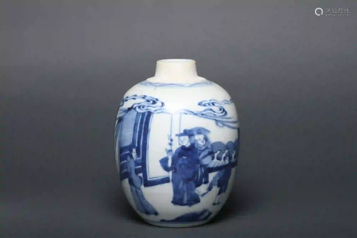 A Blue and White Figural Jar Qing Dynasty