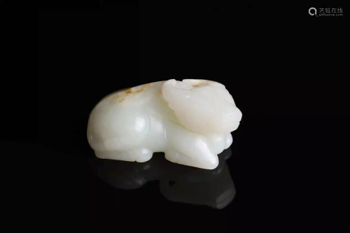 A Carved Hetian Jade Figure of Ox Qing Dynasty