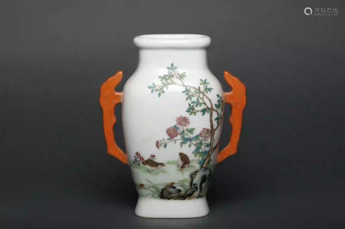 A Mandarin Ducks Famille Rose Vase Republic Period
