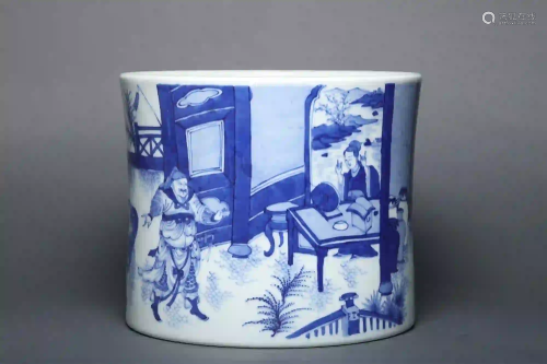 A Blue and White Storied Brush Pot