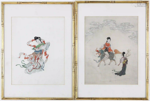 Pair of Asian Paintings on Silk