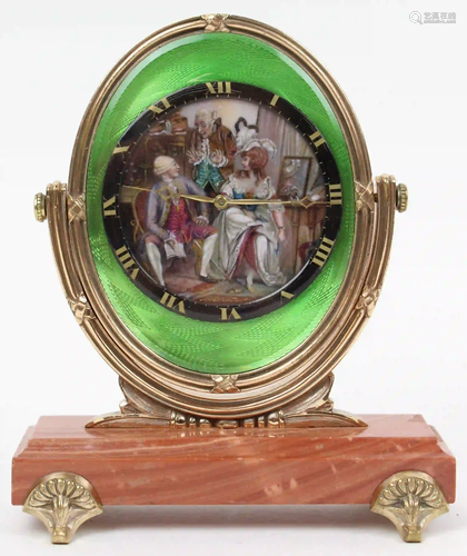 Swiss Guilloche Painted Enamel Face Desk Clock