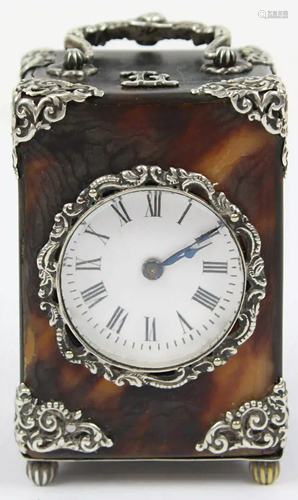 French Miniature Silver Mounted Carriage Clock