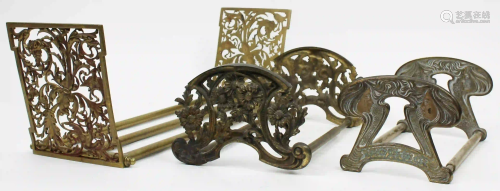 Three Victorian Gilt Brass Sliding Book Holders