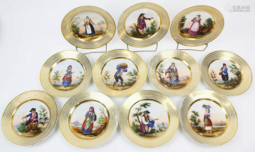 11 Paris Porcelain Costume Portrait Plates