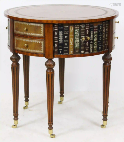 20th c Faux Leather Bound Book Drum Table