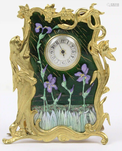 Art Nouveau Gilt and Enamel Desk Clock