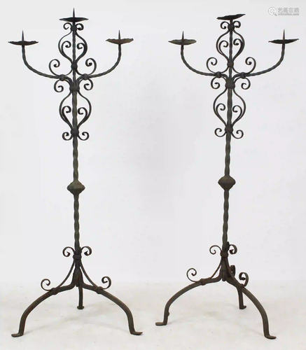 Pr of 20th c Wrought Iron Floor Candle lamps