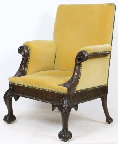 Late 19th c Bird Carved Wing Chair