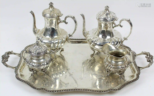 Greek Sterling Silver 925 4 pc. Tea Set and Tray