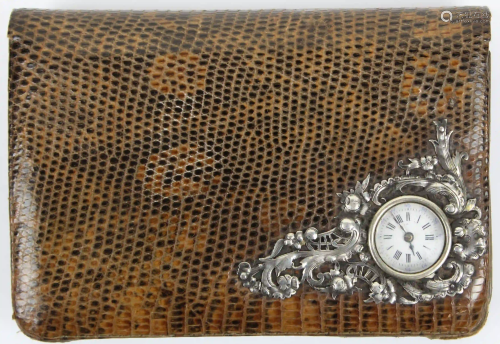 Lizard Wallet with Clock, Sterling Surround