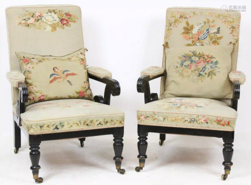 Pair Petite Point Victorian Arm Chairs