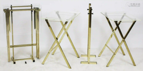 4 Lucite & Brass Folding Tables