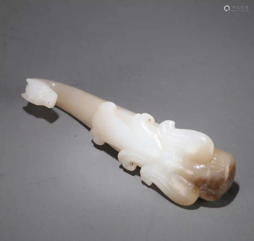 Carved White Glazed Belt Hook Qing Dynasty