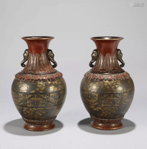 Pair Archaistic Form Porcelain Vases Qianlong Style