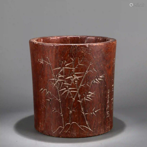Incised Huanghuali Brush Pot Qing Dynasty
