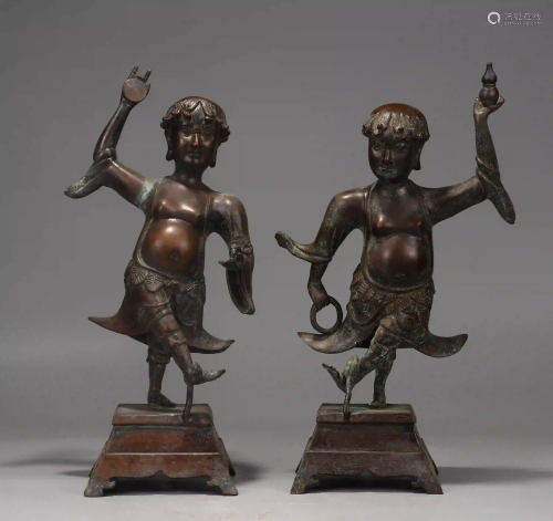 Antique Pair Bronze Arhats