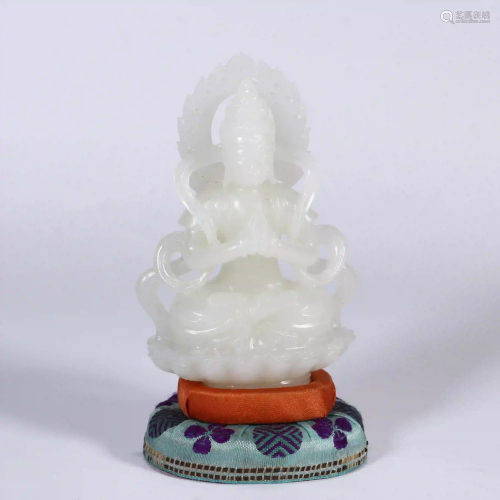 Antique Carved White Jade Seated Guanyin