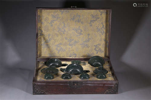 A Set of Chinese Carved Jade Tea Set