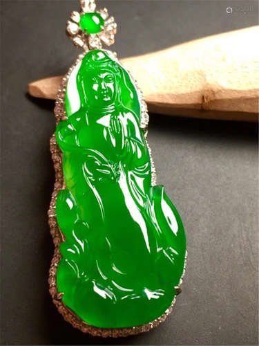 A Chinese Carved Jadeite Pendant (W/O Chain)