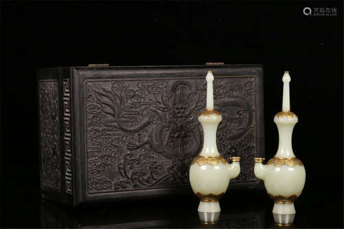 A Pair of Chinese Carved Jade Vases