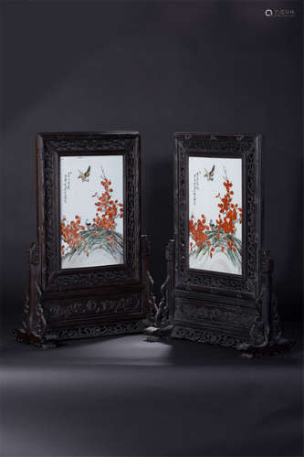 A Pair of Chinese Porcelain Table Screens