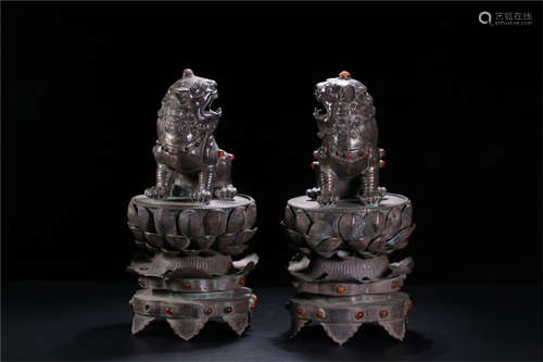 A Pair of Chinese Silver Incense Burners