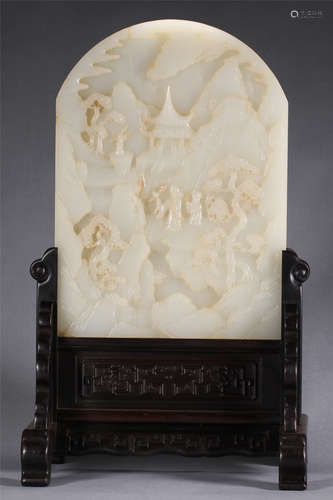 A Chinese Carved Jade Table Screen