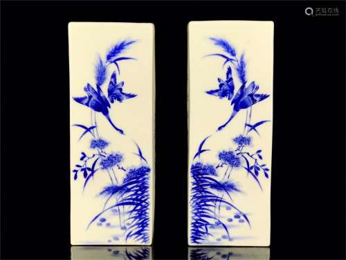 A Pair of Chinese Blue and White Porcelain Hat Pots