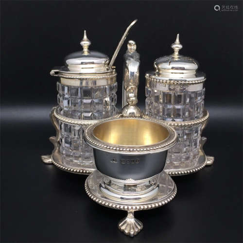 A Set of British Silver and Rock Crystal Containers