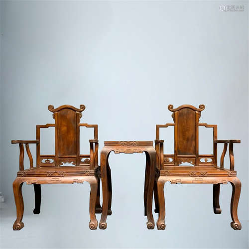 A Set of Chinese Carved Hardwood Chairs and A Table