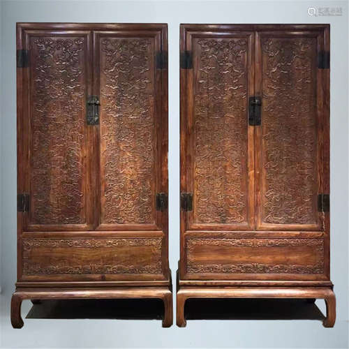 A Pair of Chinese Carved Hardwood Cabinets