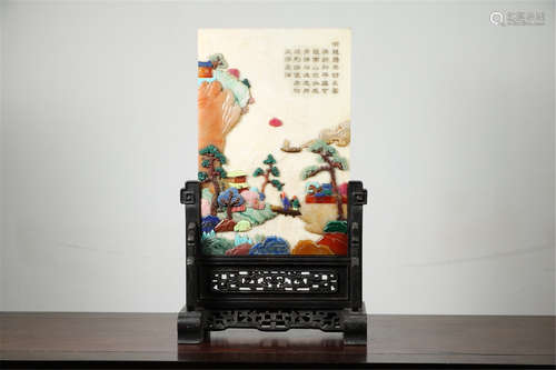 A Chinese Carved Jade Table Screen