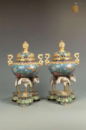 A Pair of Chinese Cloisonne Incense Burners