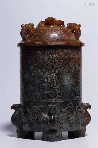 A Chinese Carved Jade Jar with Cover