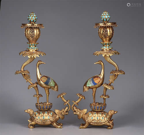 A Pair of Chinese Gilt Bronze Incense Burners